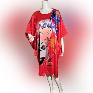 Kimono style bright red midi dress or top